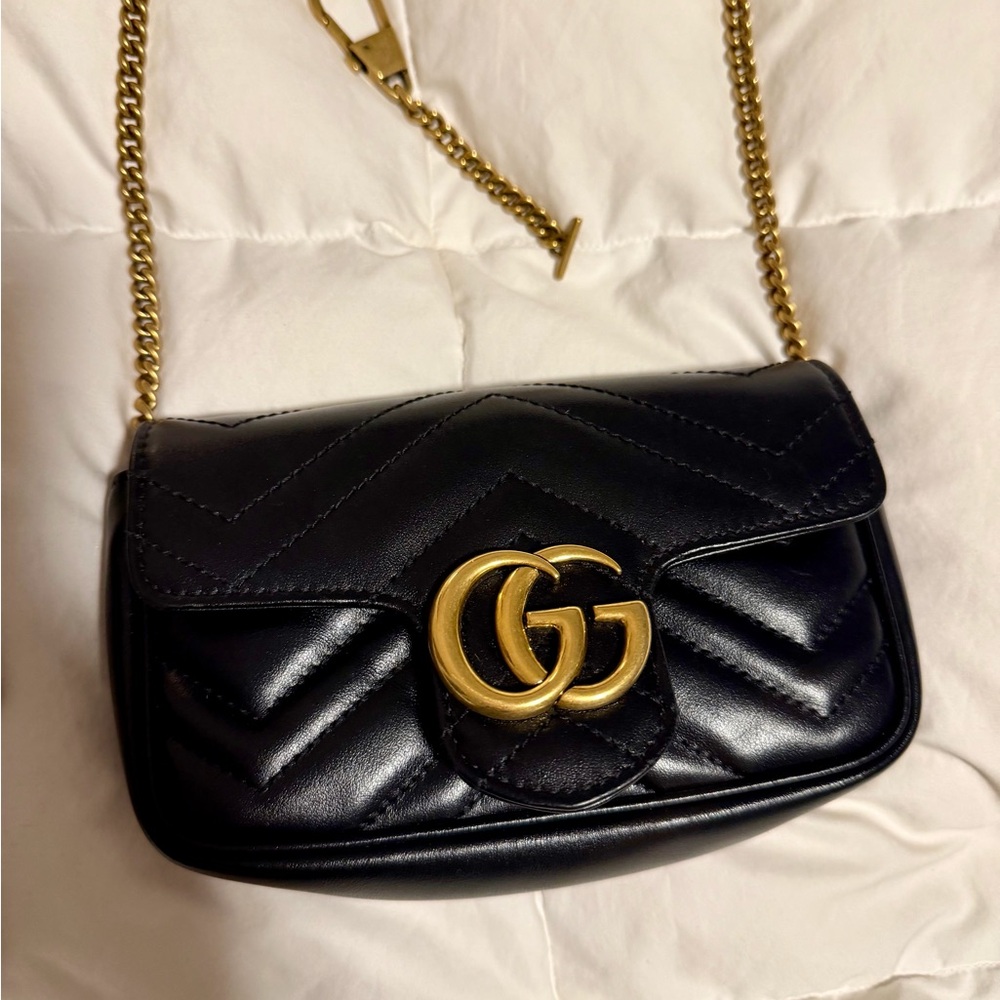 GUCCI GG Marmont Mini Matelassé Shoulder Bag Black Leather with bag box duster